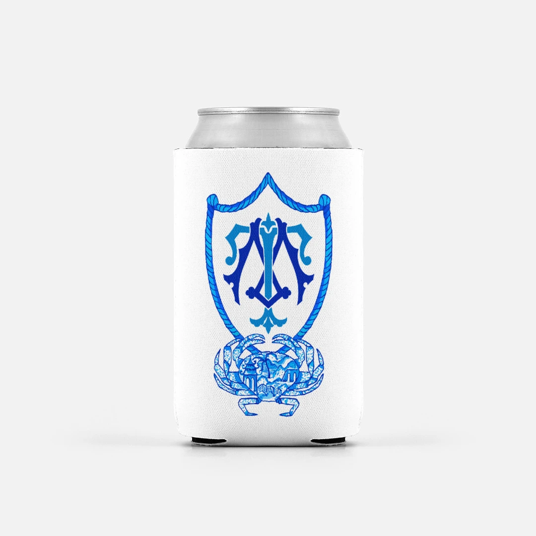 Set Of 2 Chinois Crab Crest, Indigo, Personalized Can Coolers 1 Set Of 2 Chinois Crab Crest, Indigo, Personalized Can Coolers