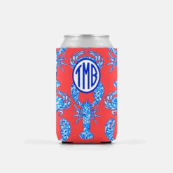 Set Of (2) Chinois Lobsters & Crabs, Geranium, Personalized Can Coolers