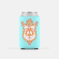Set Of (2) Seashell Crest, Seaglass, Personalized Can Coolers