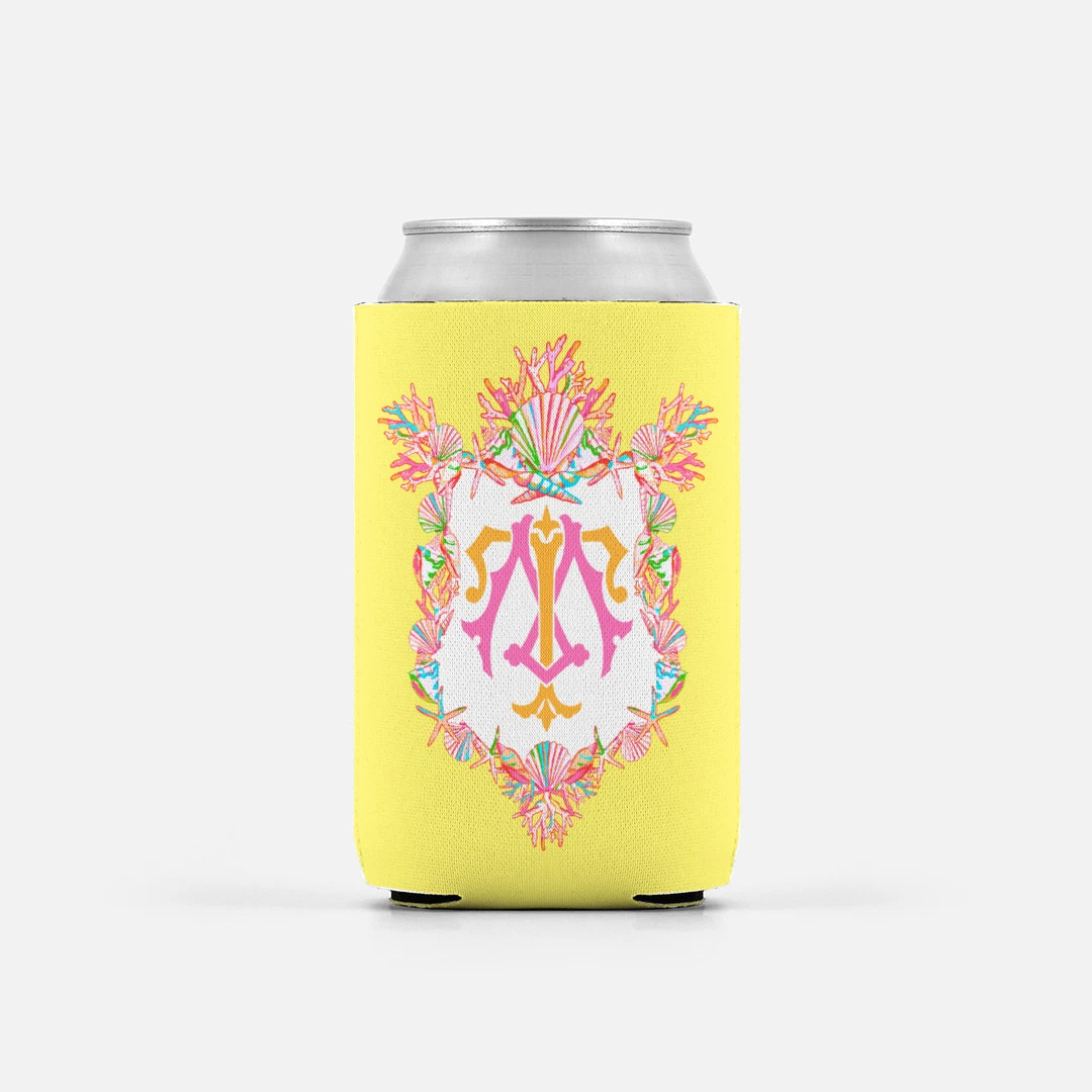 Set Of (2) Seashell Crest, Calypso, Personalized Can Coolers 1 Set Of (2) Seashell Crest, Calypso, Personalized Can Coolers
