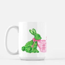 Boxwood Bunnies Porcelain Mug, Pink