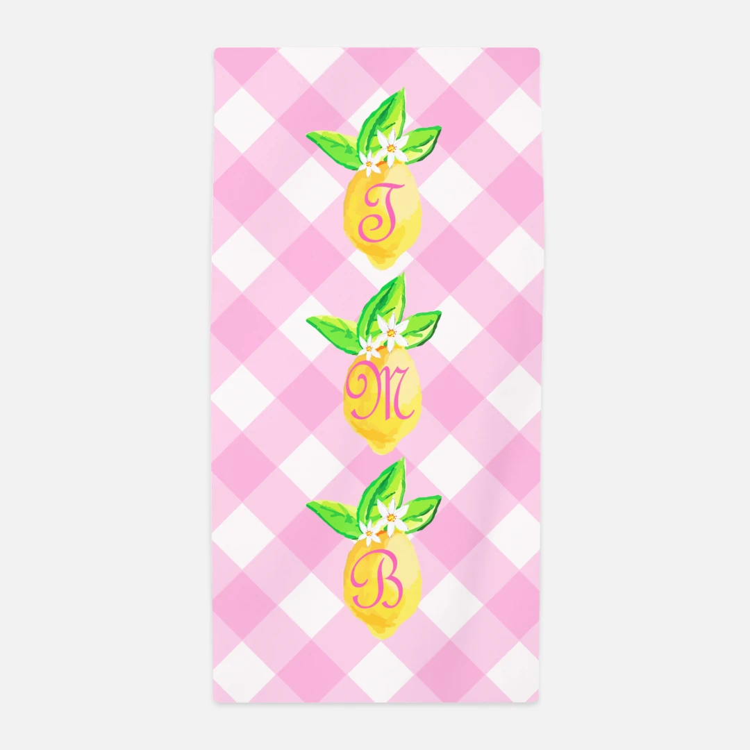Lovely Lemon, Pink Lemonade, Personalized Beach Towel 1 Lovely Lemon, Pink Lemonade, Personalized Beach Towel