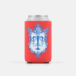 Set Of (2) Seashell Crest, Geranium, Personalized Can Coolers