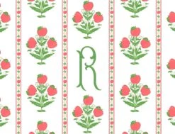 Apple Block Print Stripe Personalized Folded Note Cards