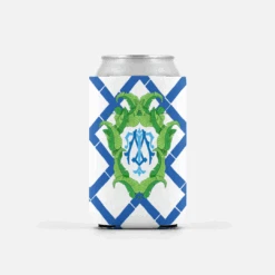 Set Of 2 Banana Leaf Crest, Aegean, Personalized Can Coolers