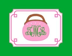 Bermuda Bag Personalized Folded Note Cards, Pink & Green