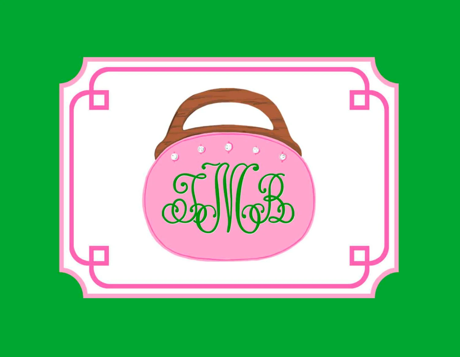 Bermuda Bag Personalized Folded Note Cards, Pink & Green 1 Bermuda Bag Personalized Folded Note Cards, Pink & Green