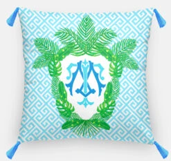 Tropical Palm Leaf Crest, Salt Water, Euro Pillow & Insert, 26"x26"