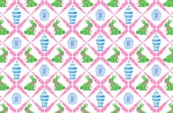 Boxwood Bunnies Chinoiserie Easter Paper Tear-away Placemat Pad, Pink