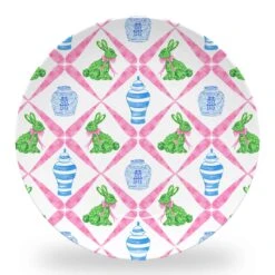 Boxwood Bunnies Set Of (4) 10" Dia. Easter Melamine Plates, Pink