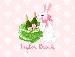 Bubbly Bunny Personalized Folded Note Cards, Pink