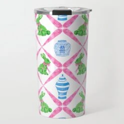 Boxwood Bunnies Chinoiserie Easter Travel Tumbler, Pink