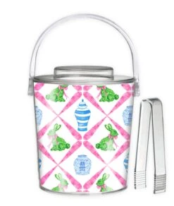 Boxwood Bunnies Chinoiserie Easter Ice Bucket, Pink