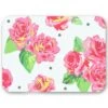 Cabbage Roses 16" X 12" Tempered Glass Cutting Board