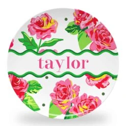 Cabbage Roses Set Of (4) Personalized 10" Dia. Melamine Plates