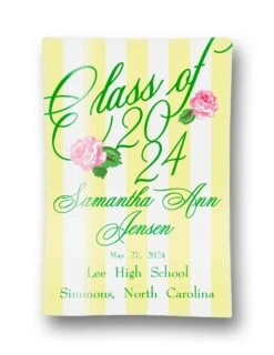 Camellia On Stripes, Buttercup, Personalized Glass Trinket Dish, 5"x7"