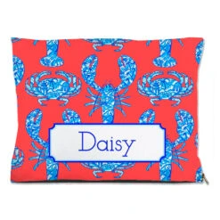 Chinois Lobsters & Crabs, Geranium, Personalized Pet Bed, (3) Sizes Available