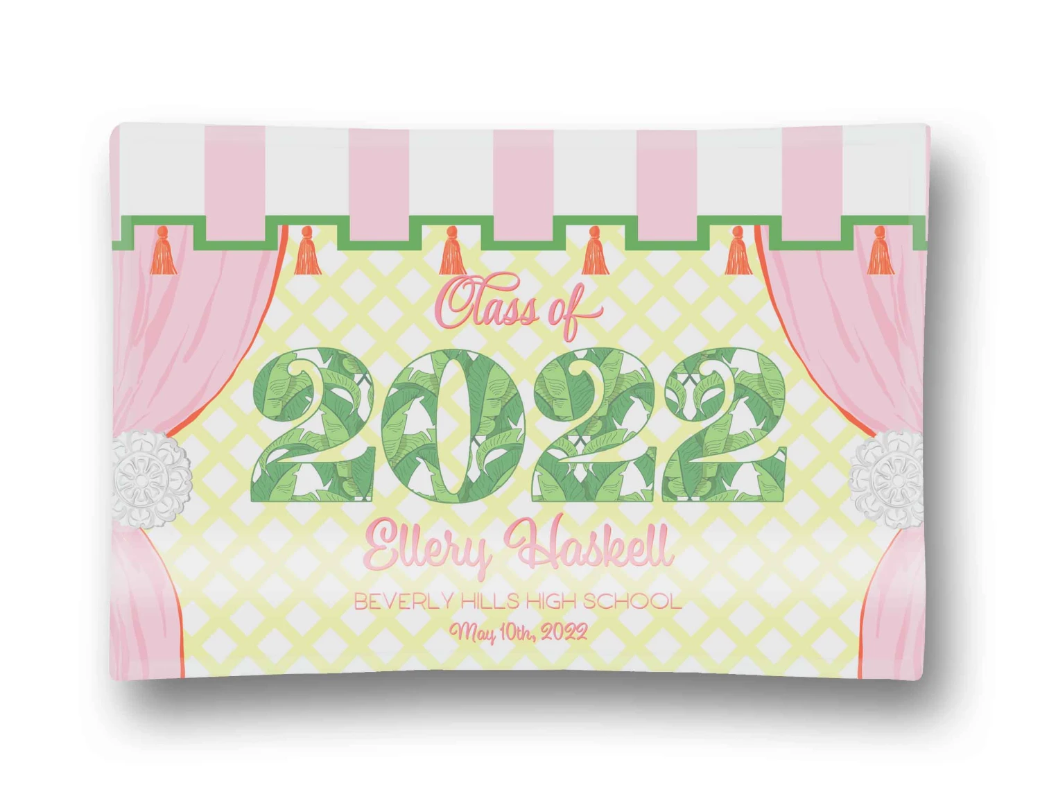 Palm Beach Graduation Personalized Glass Trinket Dish, 5"x7" 1 Palm Beach Graduation Personalized Glass Trinket Dish, 5"x7"