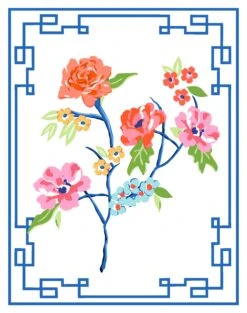Conservatory Garden, Bone White, Set Of 2, Floral Art Prints -Gift Supplies Store CONSERVATORYGARDEN INDIGO 3
