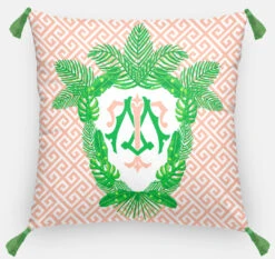 Tropical Palm Leaf Crest, Coral Reef, Euro Pillow & Insert, 26"x26"