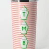 Coral & Green Ginger Jar Stripe Stainless Steel Travel Tumbler