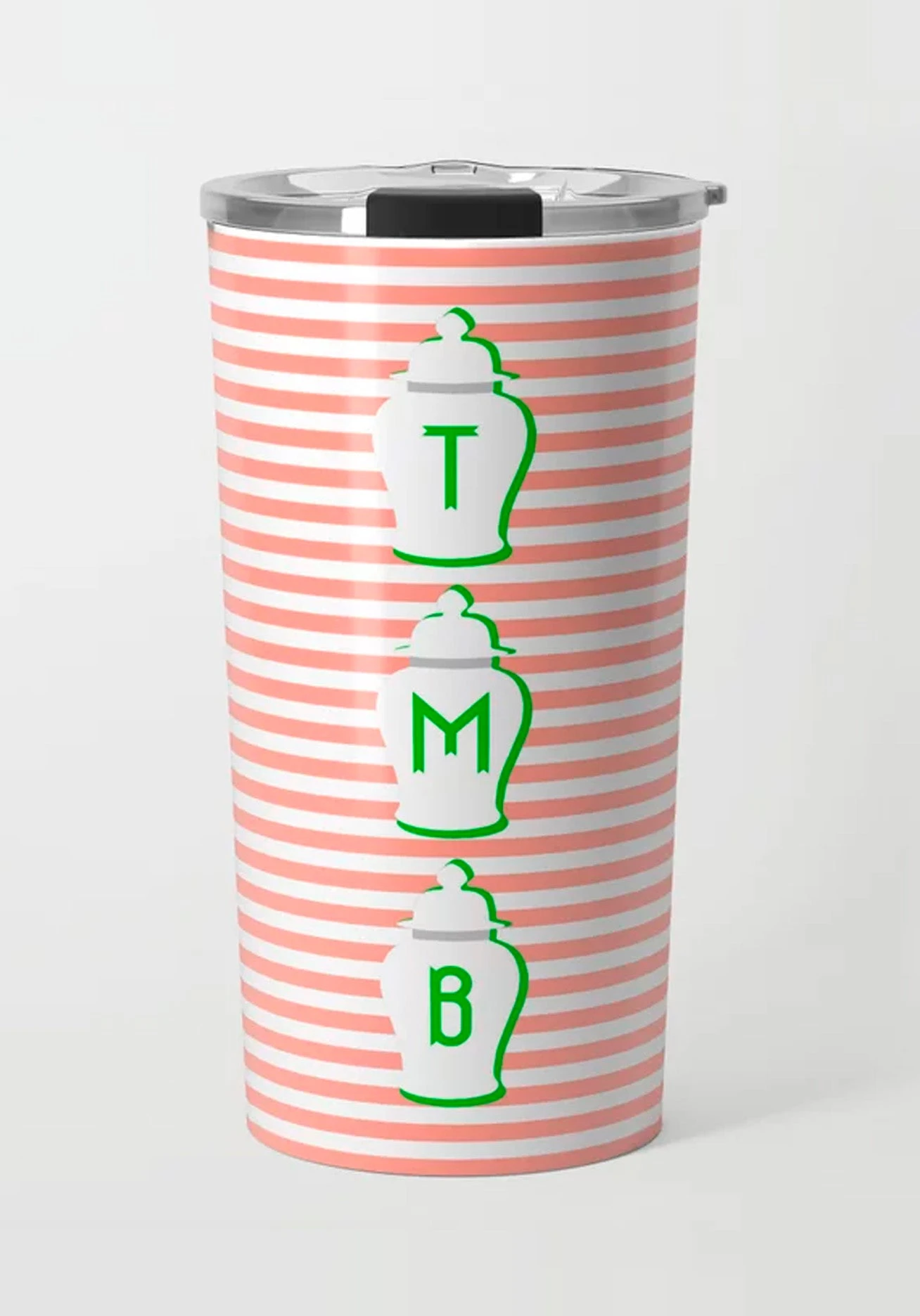 Coral & Green Ginger Jar Stripe Stainless Steel Travel Tumbler 1 Coral & Green Ginger Jar Stripe Stainless Steel Travel Tumbler