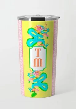 Dragon Crest Stainless Steel Travel Tumbler, Yellow Lotus