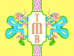 Dragon Crest Personalized Folded Note Cards, Yellow Lotus