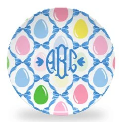 Easter Egg Trellis Set Of (4) Personalized Easter 10" Dia. Melamine Plates, Blue