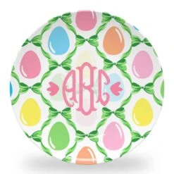 Easter Egg Trellis Set Of (4) Personalized Easter 10" Dia. Melamine Plates, Grass
