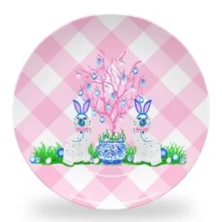 Spring Staffies Set Of (4) 10" Dia. Easter Melamine Plates, Pink