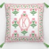 Mughal Blooms Monogram Euro Pillow & Insert, 26"x26", Pink