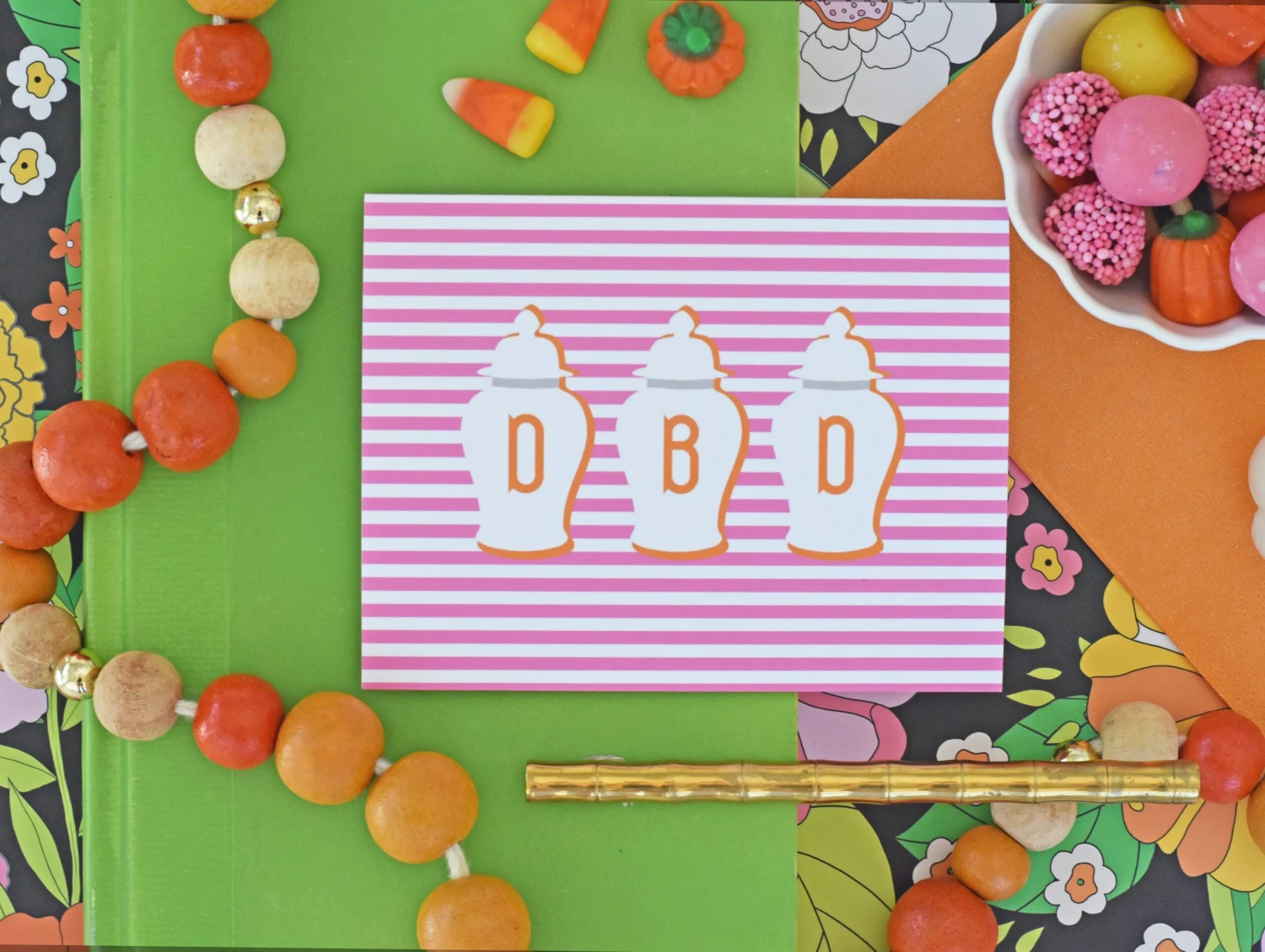 Ginger Jar Stripe, Clementine, Folded Note Cards 2 Ginger Jar Stripe, Clementine, Folded Note Cards - Image 2