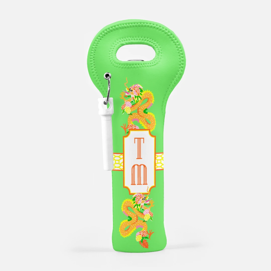 Dragon Crest, Bamboo, Wine Carrier With Cork Screw 1 Dragon Crest, Bamboo, Wine Carrier With Cork Screw