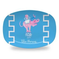 Trunk Of Lovin' Elephant Valentine's Personalized Melamine Platter, Blue