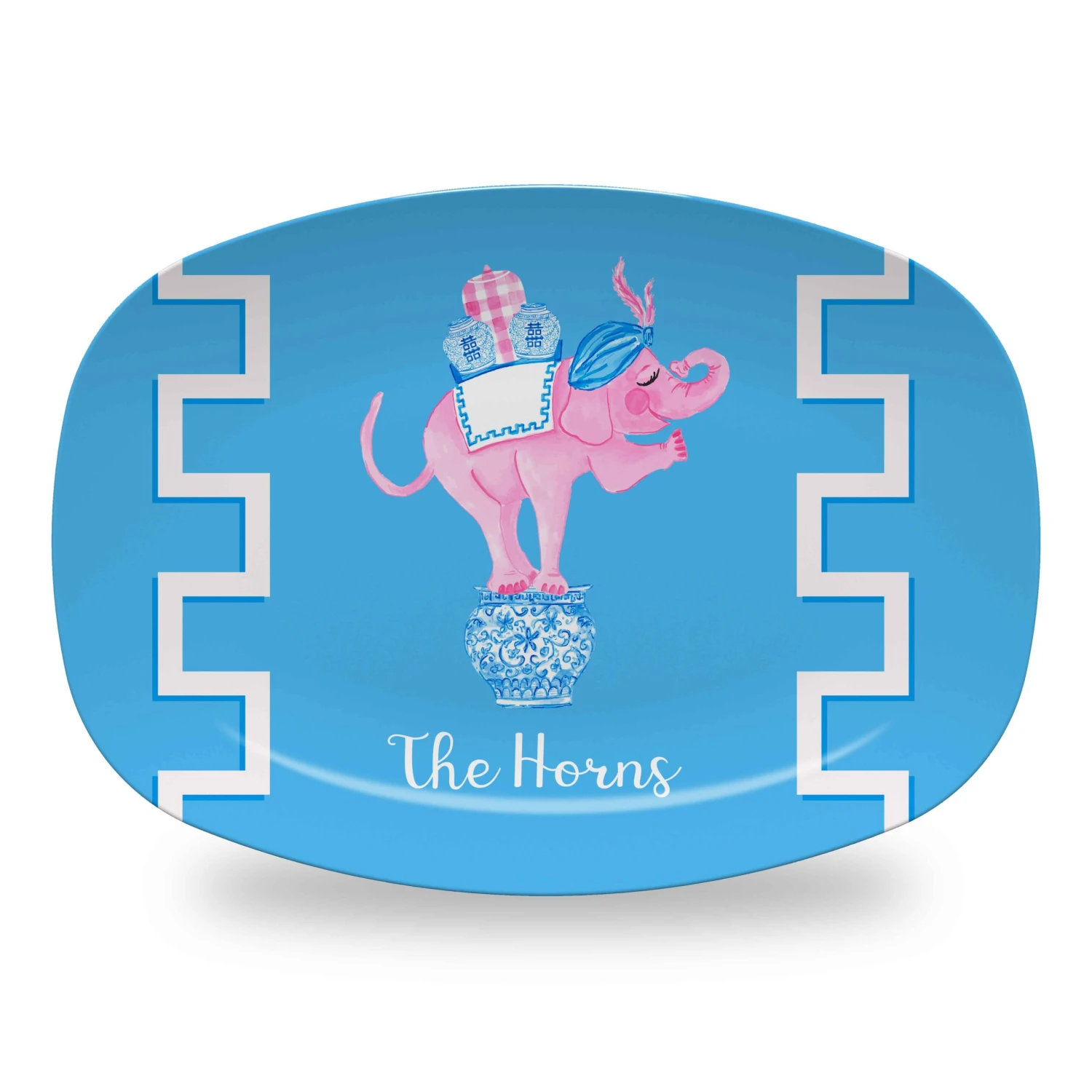 Trunk Of Lovin' Elephant Valentine's Personalized Melamine Platter, Blue 1 Trunk Of Lovin' Elephant Valentine's Personalized Melamine Platter, Blue
