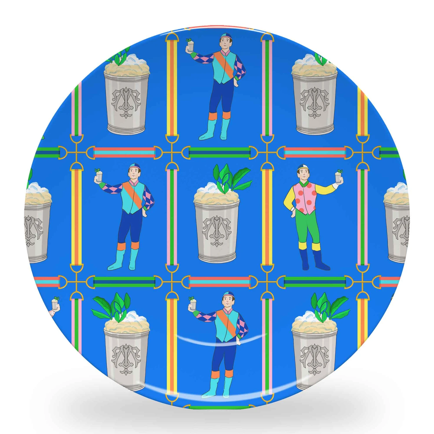 Jockeys & Juleps, Blue Ribbon, Set Of (4) Personalized, 10" Dia. Melamine Plates 1 Jockeys & Juleps, Blue Ribbon, Set Of (4) Personalized, 10" Dia. Melamine Plates