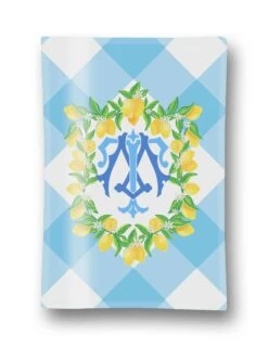 Lemon Crest, Blue Skies, Personalized Glass Trinket Dish, 5"x7"