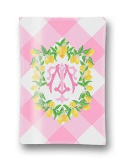 Lemon Crest, Pink Lemonade, Personalized Glass Trinket Dish, 5"x7"