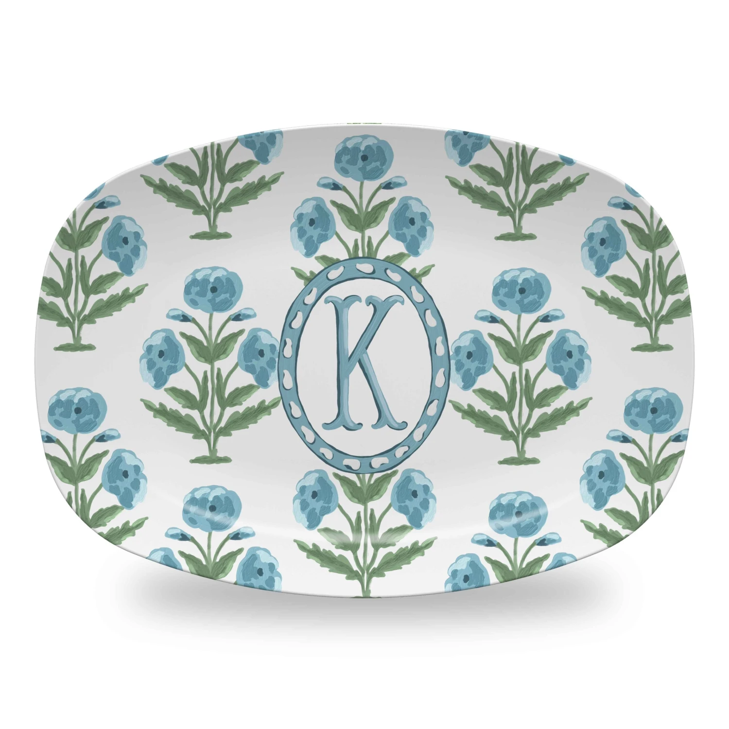 Mughal Blooms Personalized Melamine Platter, Blue 1 Mughal Blooms Personalized Melamine Platter, Blue