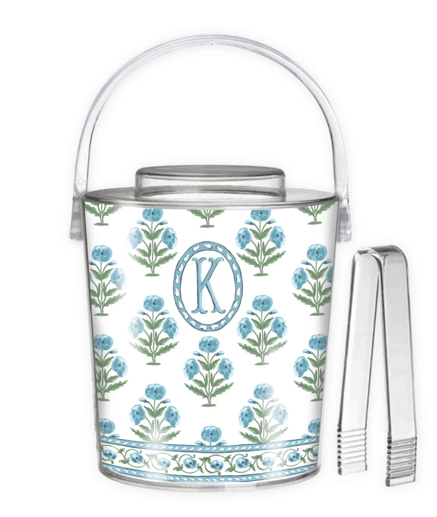 Mughal Blooms Personalized Ice Bucket, Blue 1 Mughal Blooms Personalized Ice Bucket, Blue