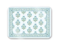 Mughal Blooms 16" X 12" Tempered Glass Cutting Board, Blue