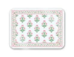 Mughal Blooms 16" X 12" Tempered Glass Cutting Board, Pink