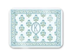 Mughal Blooms Personalized 16" X 12" Tempered Glass Cutting Board, Blue