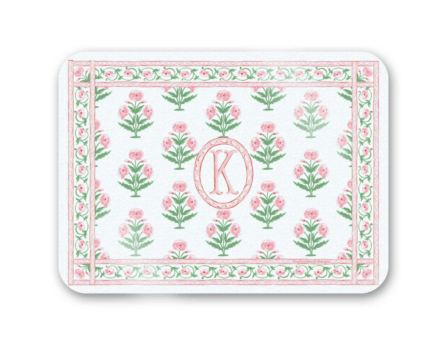 Mughal Blooms Personalized 16" X 12" Tempered Glass Cutting Board, Pink 1 Mughal Blooms Personalized 16" X 12" Tempered Glass Cutting Board, Pink