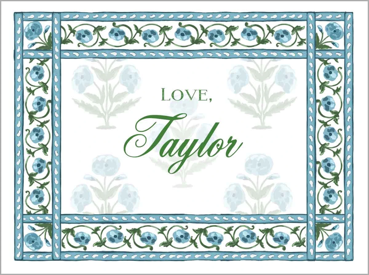 Mughal Blooms Personalized Gift Sticker Label, Set Of 24, Blue 1 Mughal Blooms Personalized Gift Sticker Label, Set Of 24, Blue