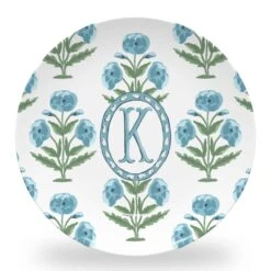 Mughal Blooms Set Of (4) Personalized 10" Dia. Melamine Plates, Blue