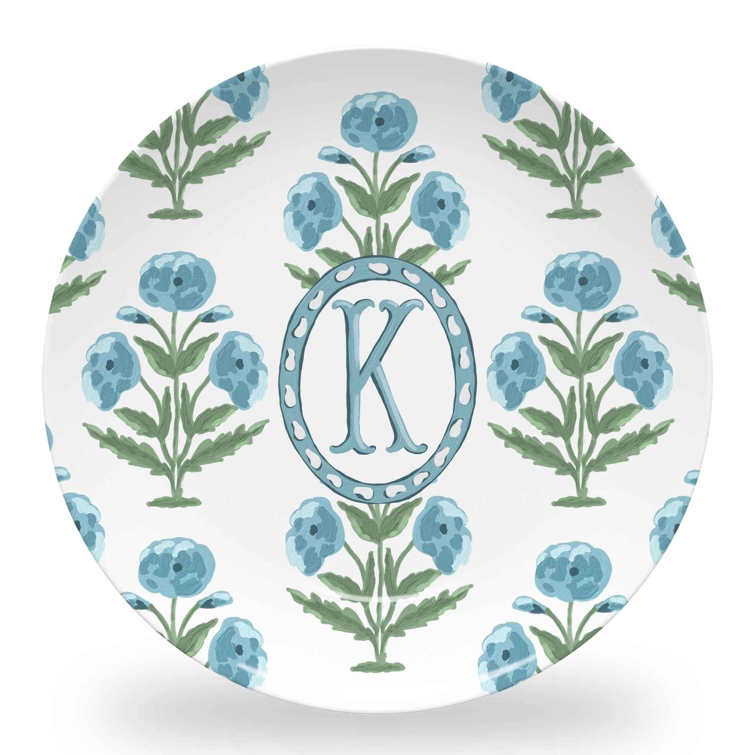 Mughal Blooms Set Of (4) Personalized 10" Dia. Melamine Plates, Blue 1 Mughal Blooms Set Of (4) Personalized 10" Dia. Melamine Plates, Blue
