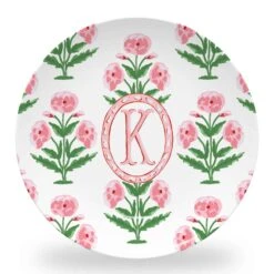Mughal Blooms Set Of (4) Personalized 10" Dia. Melamine Plates, Pink