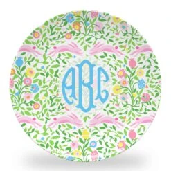 Mughal Bouquet Stripe Set Of (4) Personalized Easter 10" Dia. Melamine Plates